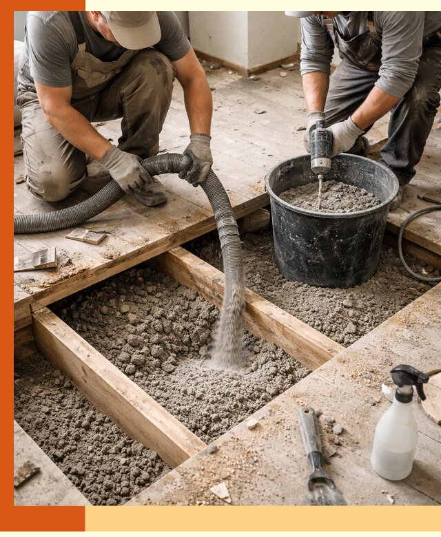 Заполнение пустот пола в Южно-Сахалинске полиуретаном и пенополистиролом