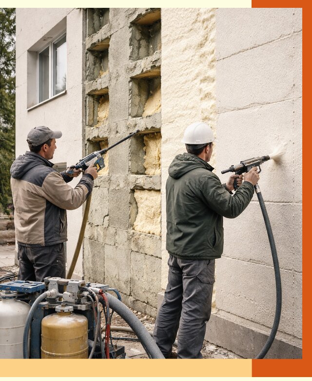 Заполнение пустот фасада в Южно-Сахалинске от 4649 руб. — утепление пустот облицовки | ТепломастерЮжн