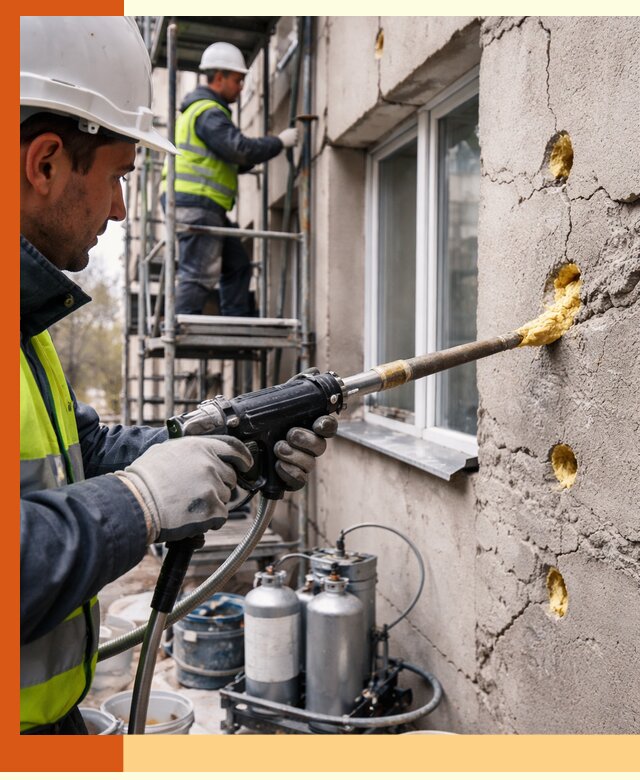 Заполнение пустот в фасаде и утепление стен в Южно-Сахалинске