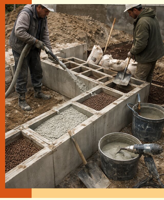 Заполнение полостей фундамента в Южно-Сахалинске герметичным утеплением и повышением прочности